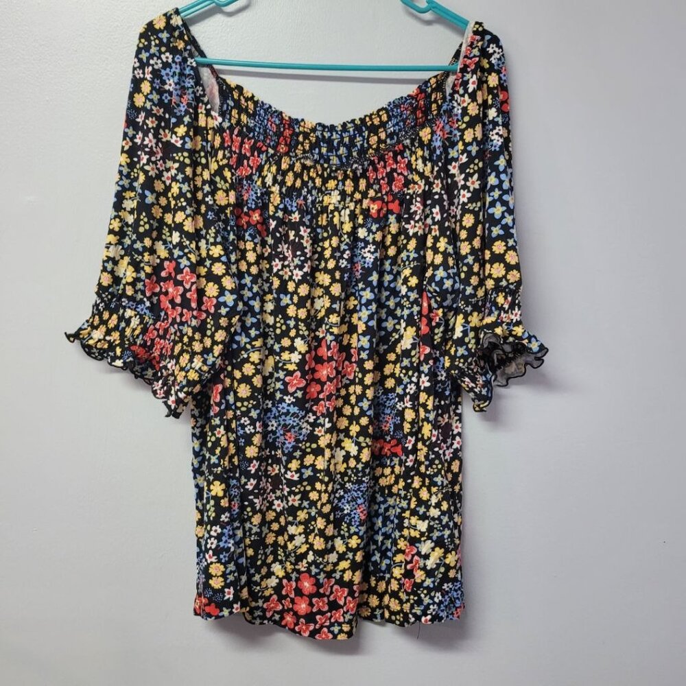 Lularoe Lily‎ Top Shirt Stretch Smocked Sleeves Neckline Womens Plus 3XL Flowers
